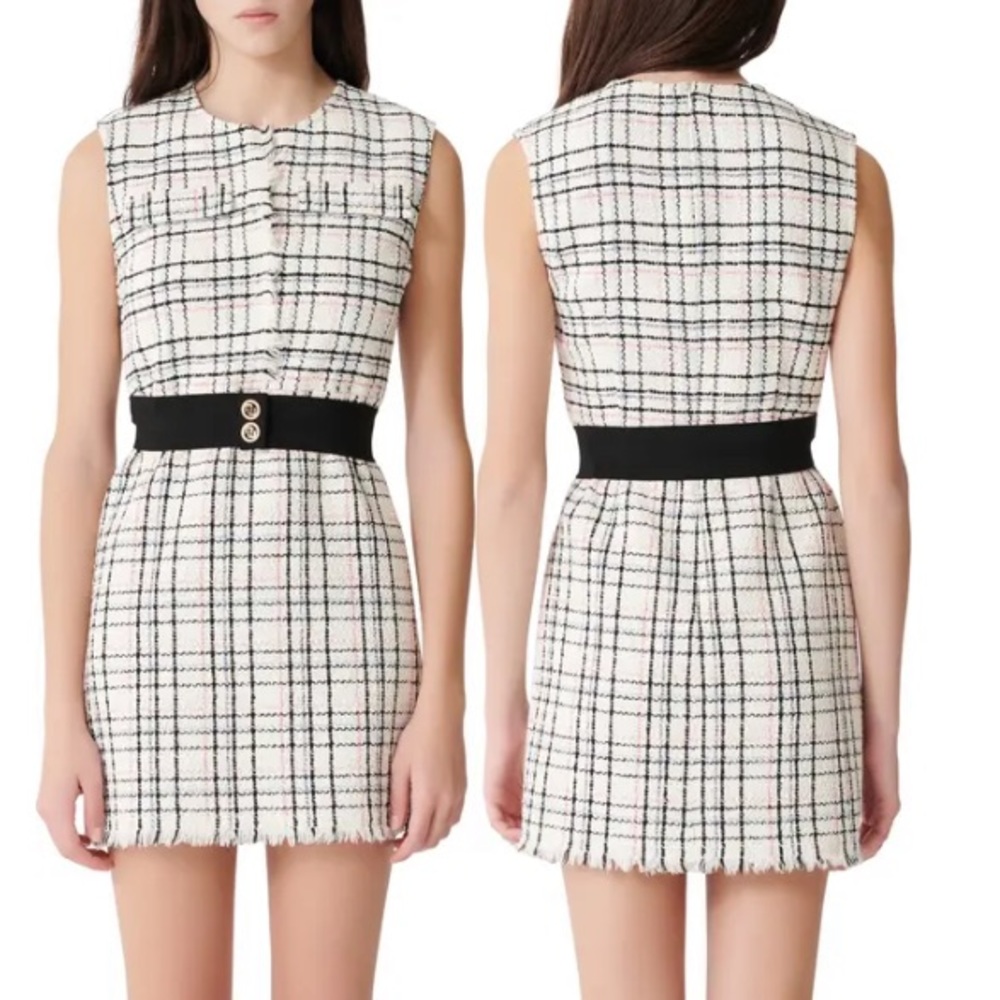 Maje NWT Rianey belted tweed mini dress sz 36